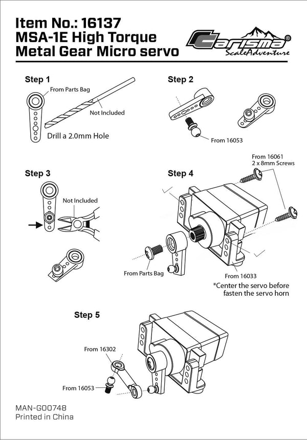Carisma/CSA High Torque Metal Gear Micro Servo (For 1/24 Applications)